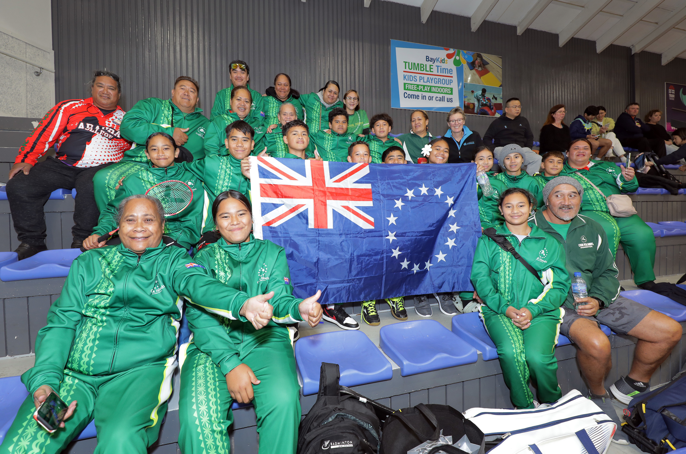 Flying the Cook Islands flag at AIMS Games in New Zealand